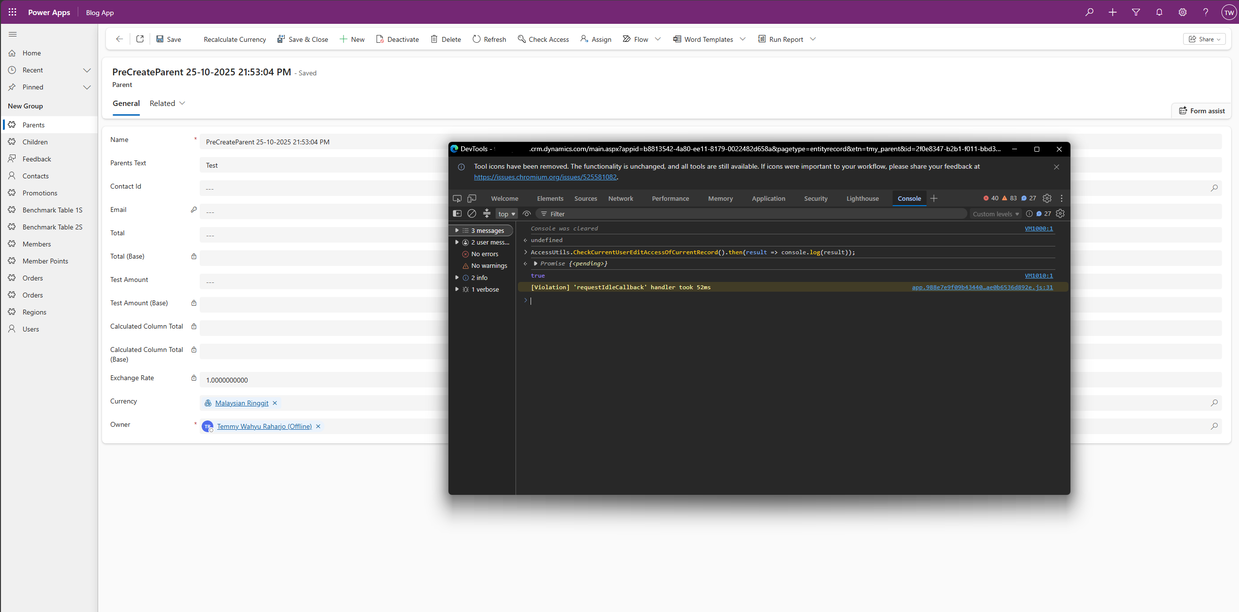 Demo CheckCurrentUserEditAccessOfCurrentRecord