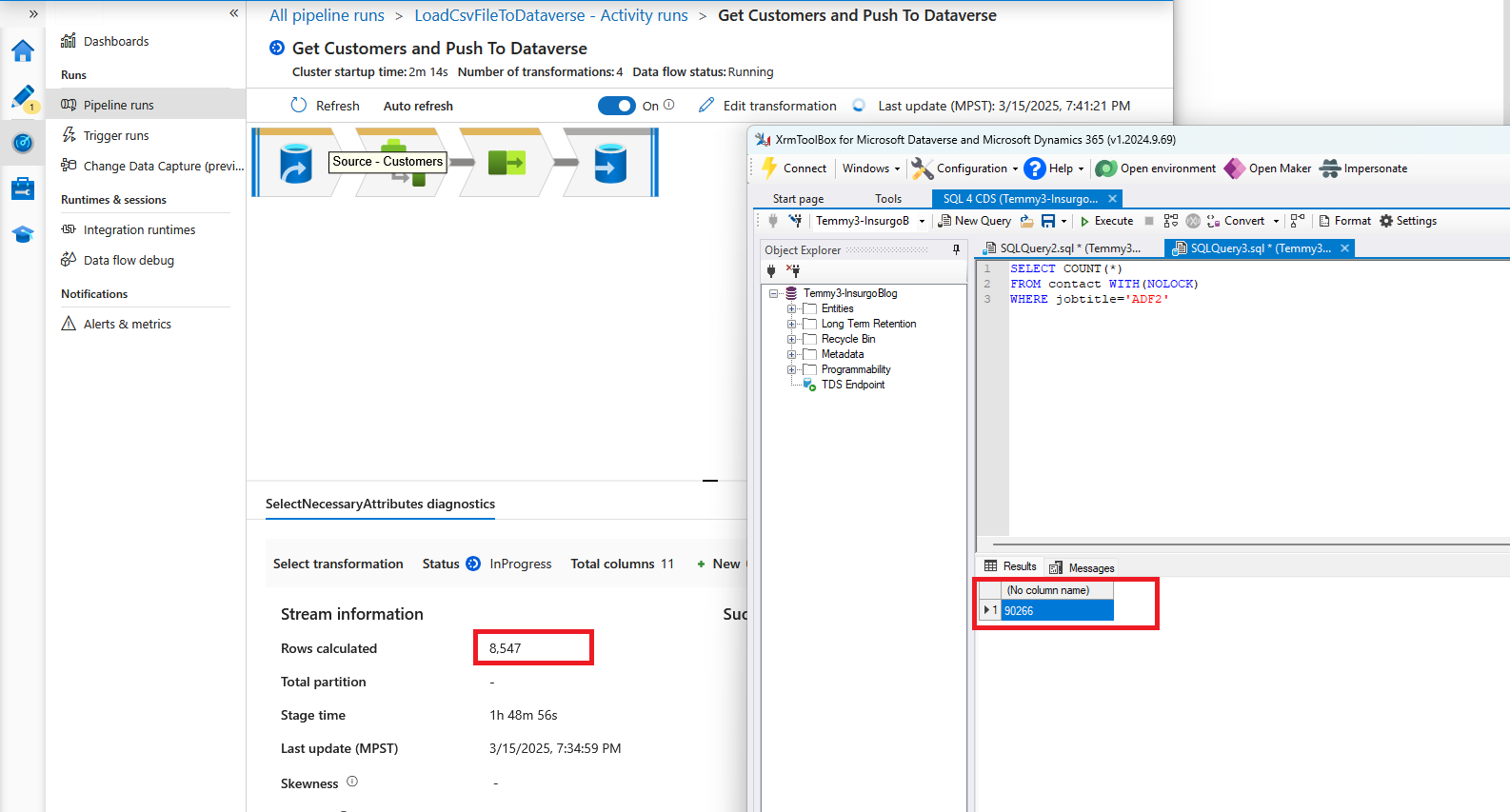 Discrepency monitoring vs the inserted data in Dataverse