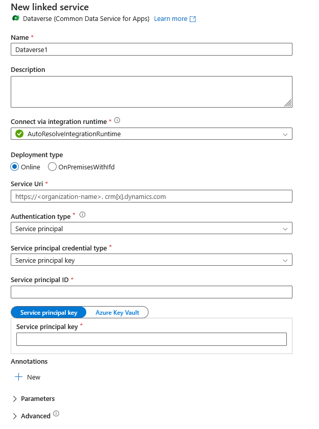 Create Dataverse Linked service