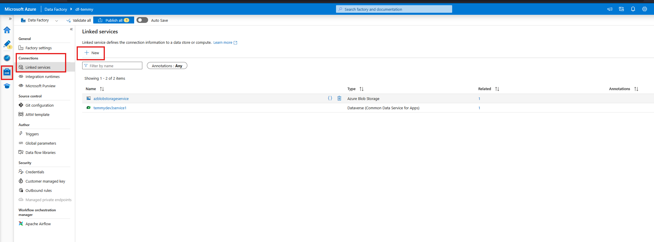 Create Linked services