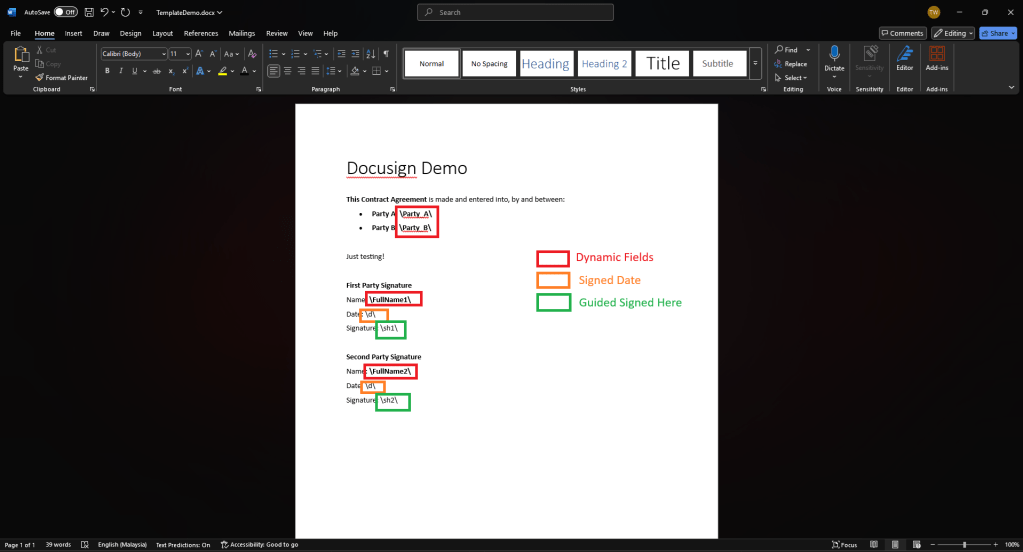 Sample document with several fields