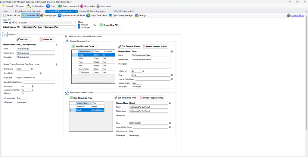 Custom API settings and the parameters