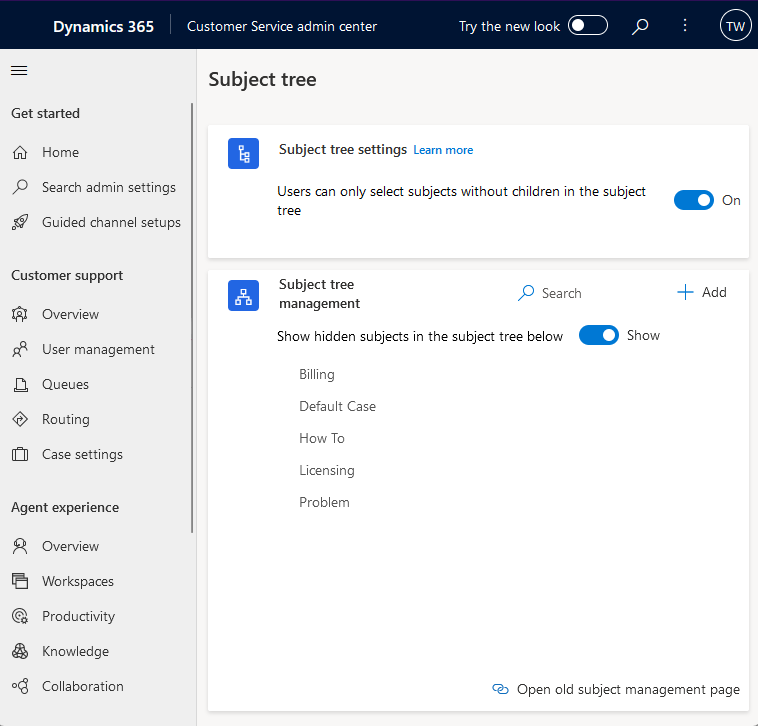 Subject tree setup