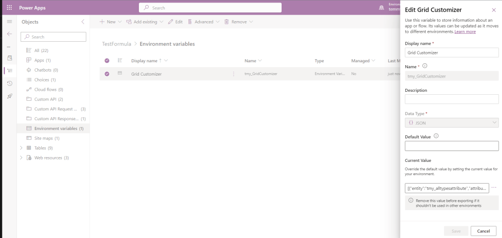 Grid Customizer Environment Variable