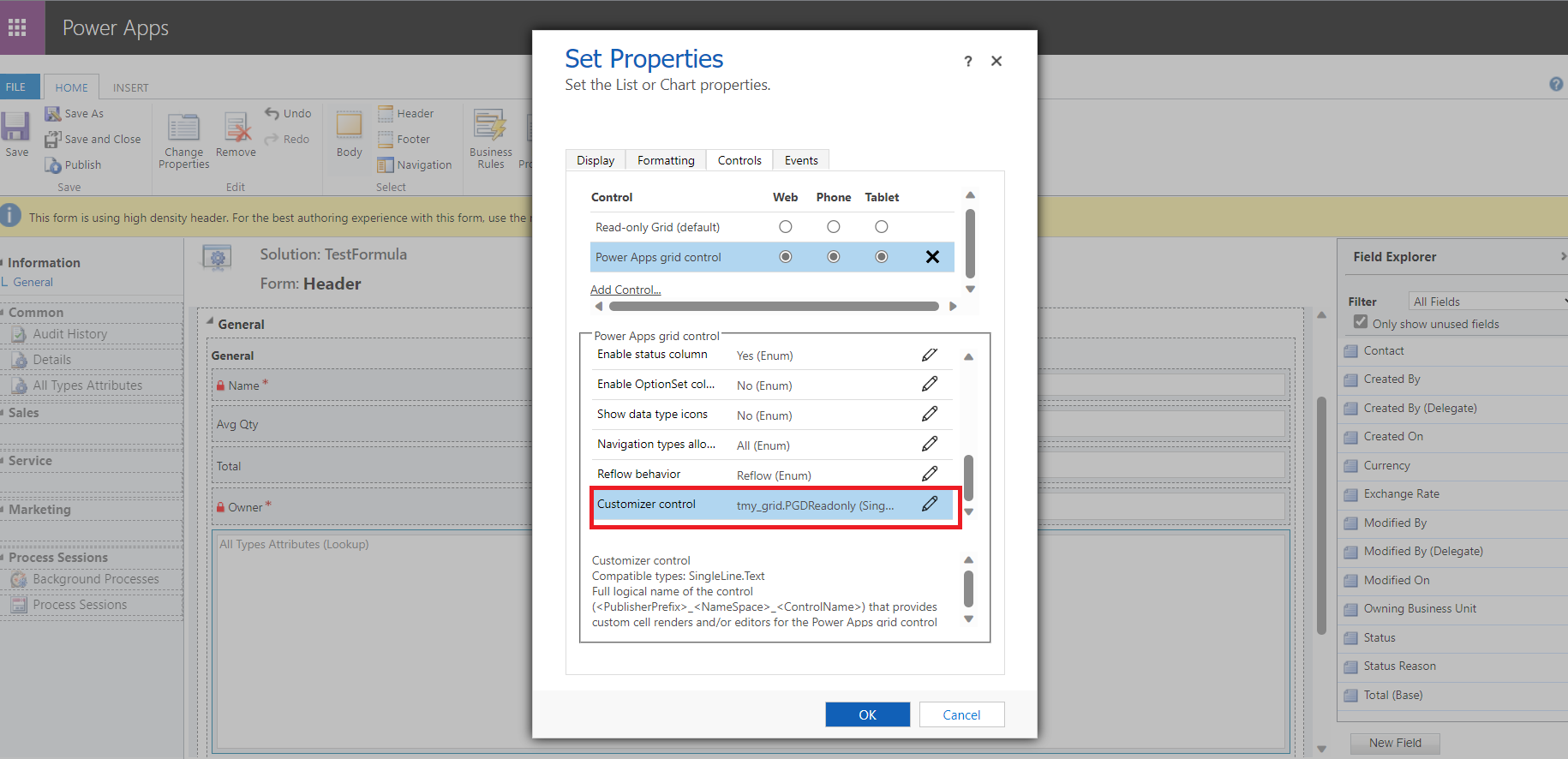 Set the Power Apps Grid Control to call the new PCF