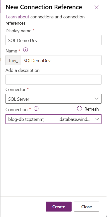 Create new Connection Reference