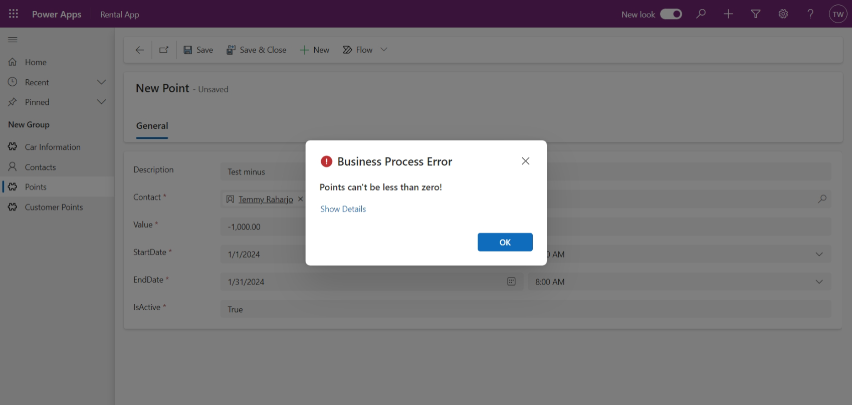 Error business logic