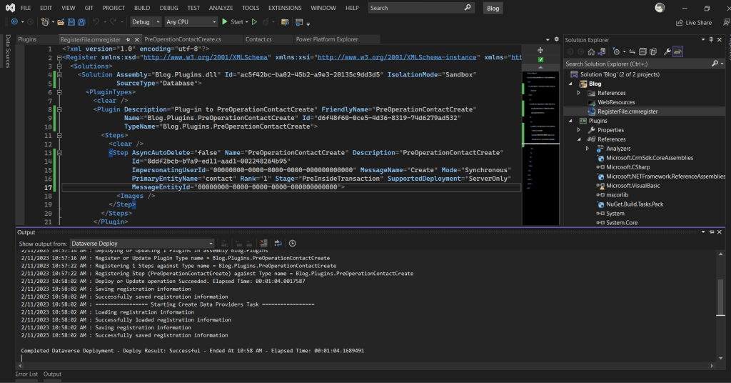 Deployment success and plugin step registered correctly
