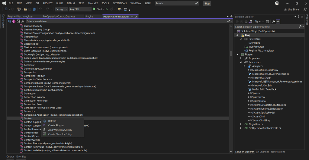Power Platform Explorer right click options