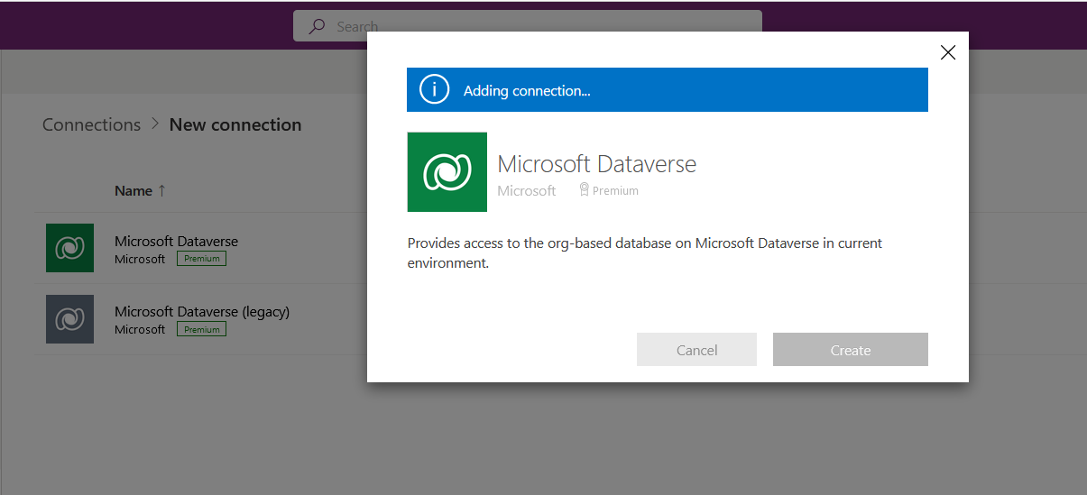 Create a new dataverse connector