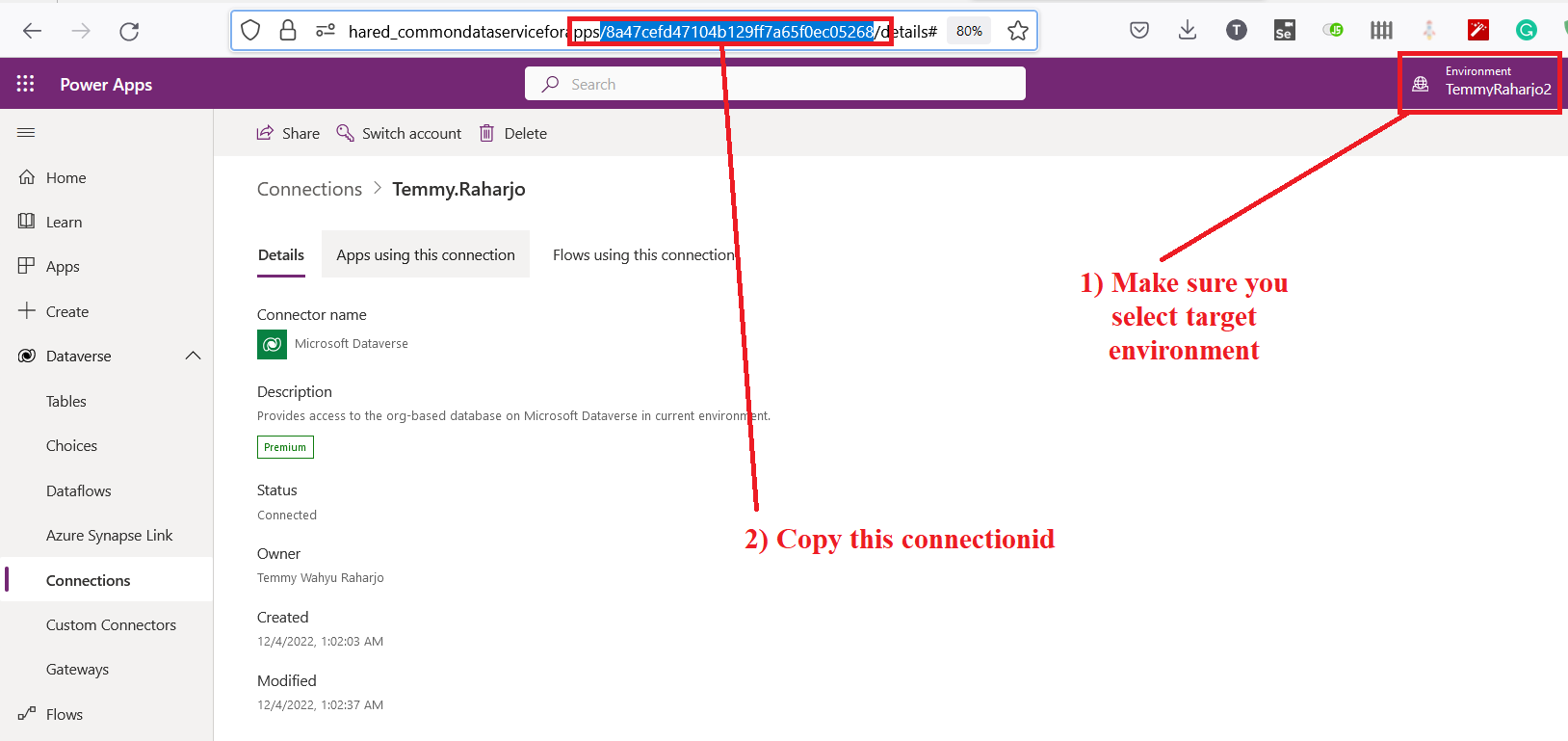 Get the connectionid from the URL