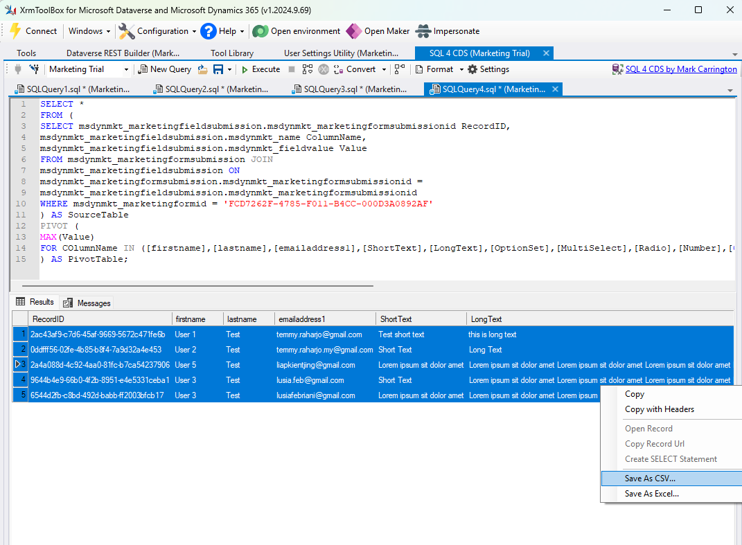 Get the Form Submission via SQL Query