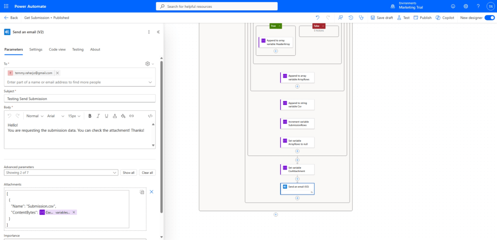 Send an email action