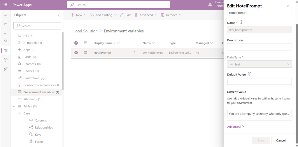 dev_hotelprompt Environment Variable