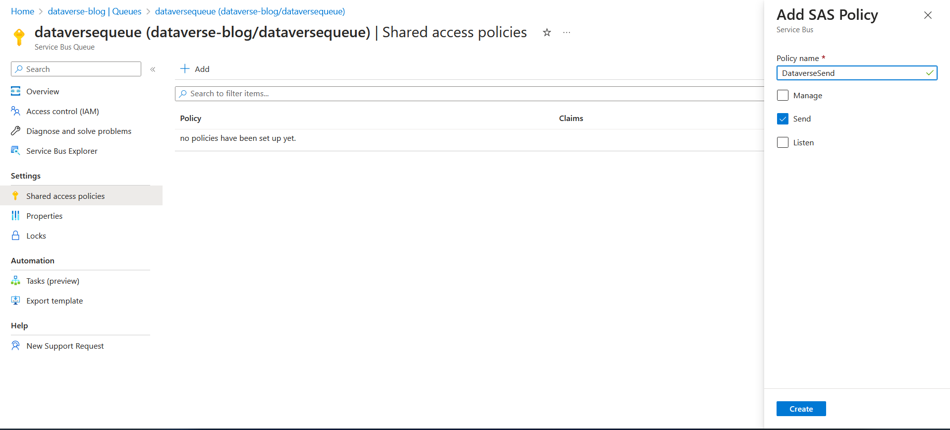 Create the Shared access policies