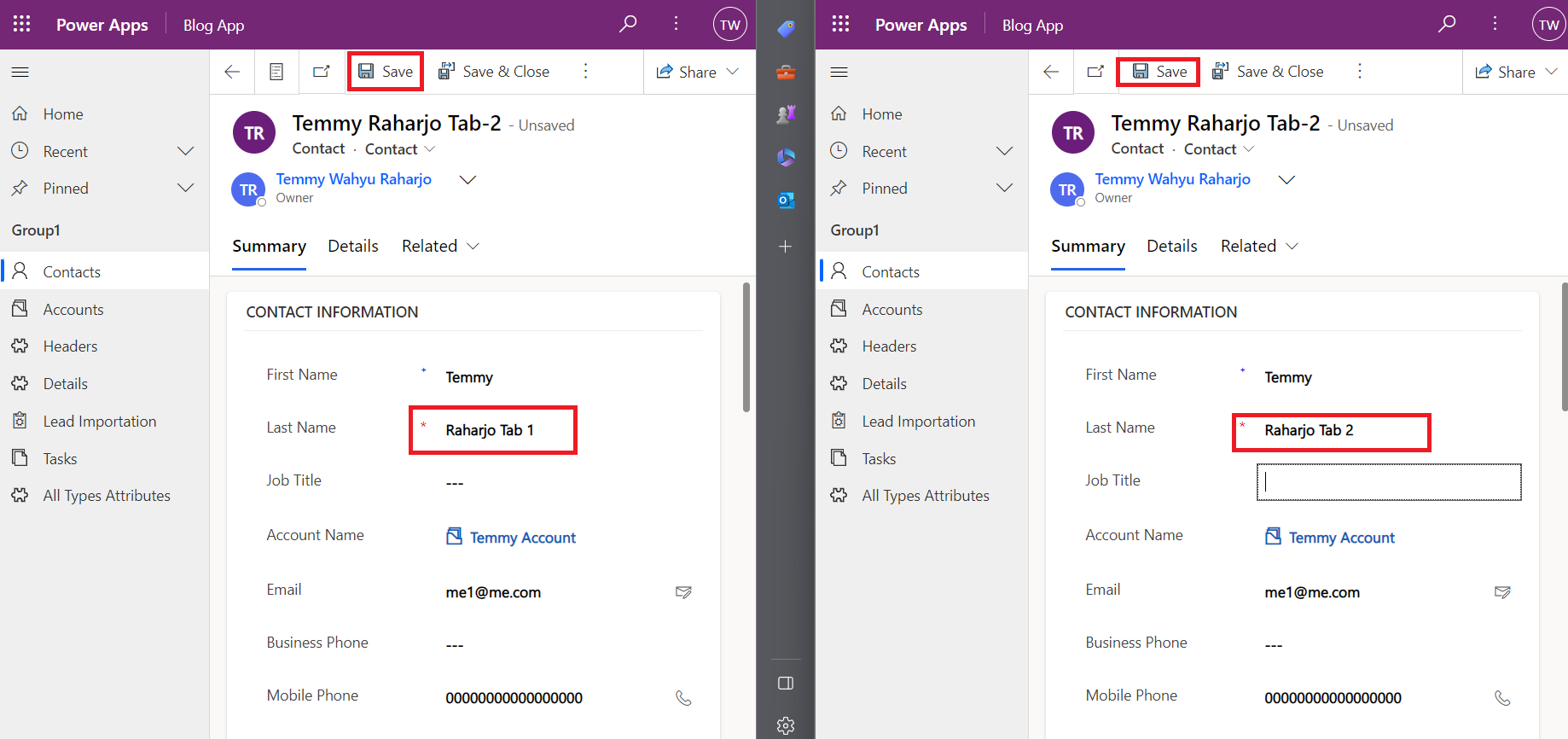 Updating same data with different Last Name
