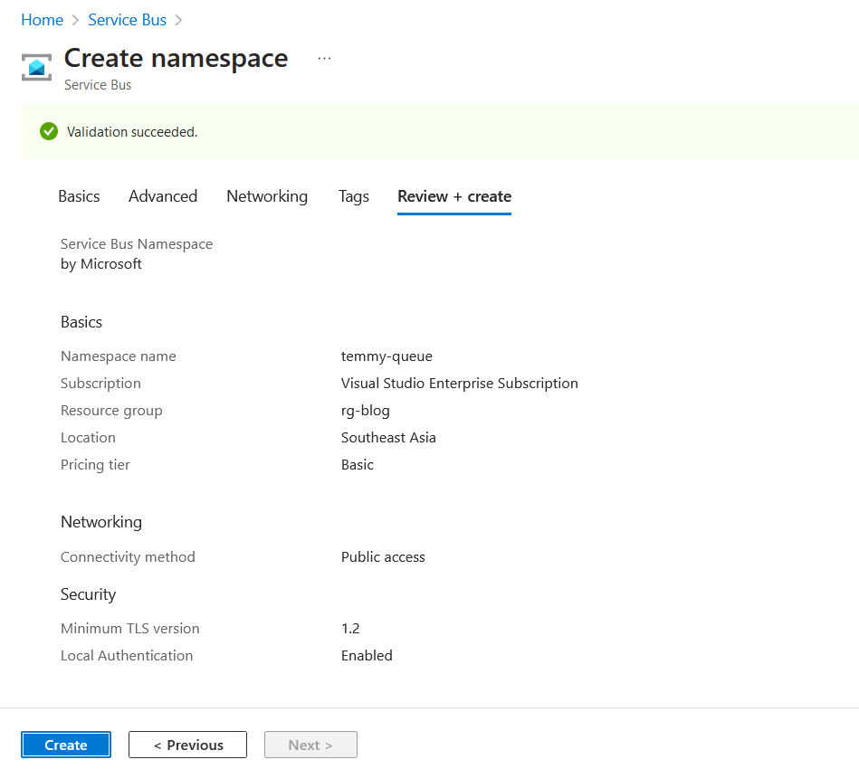 Create Azure Service Bus