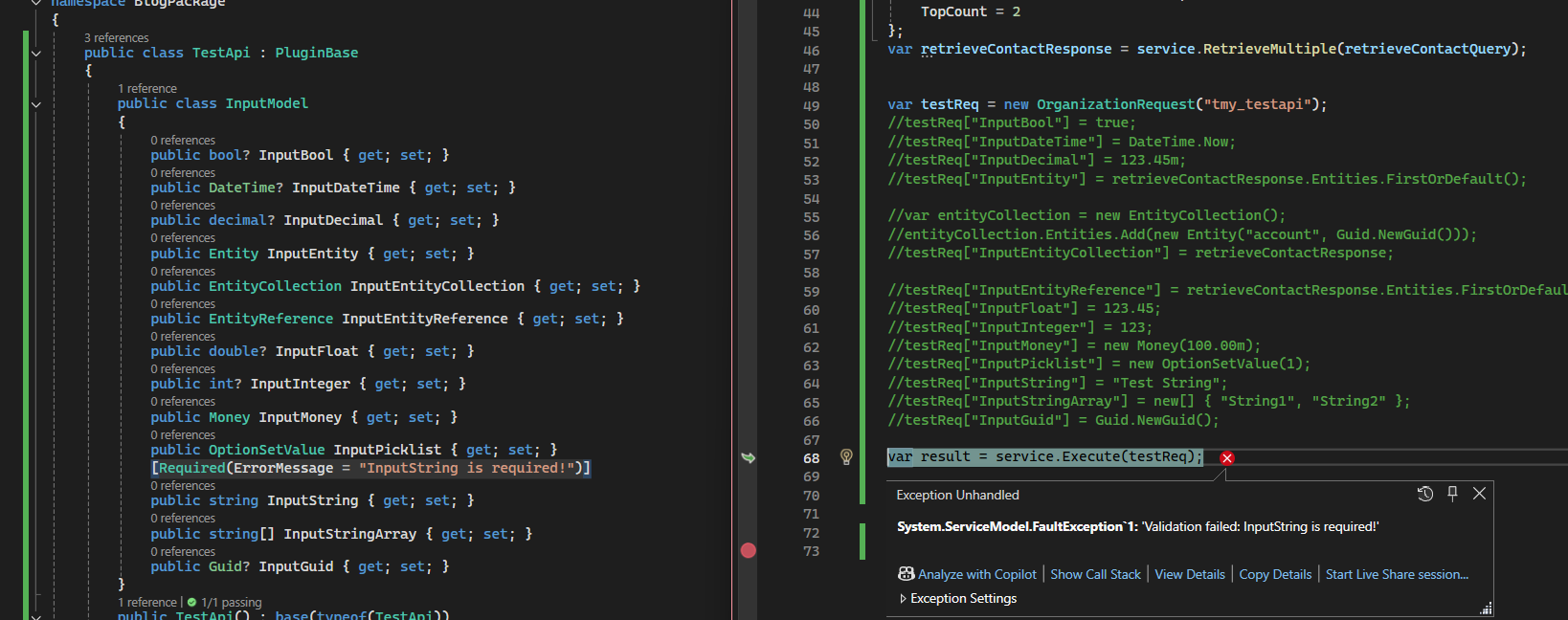 Sample add Required and the error when executed