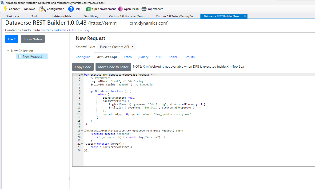 Generated Xrm.WebApi code