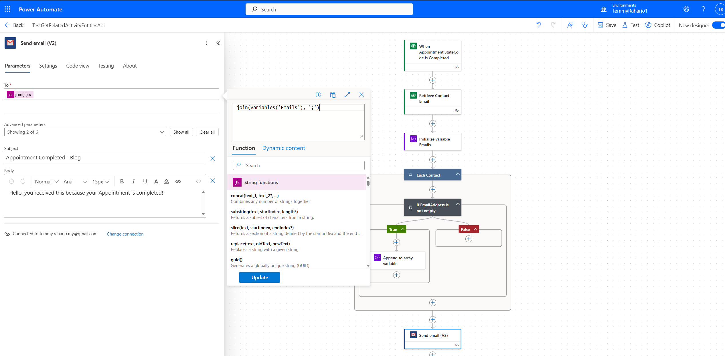 Join the Email array and set the Email Content