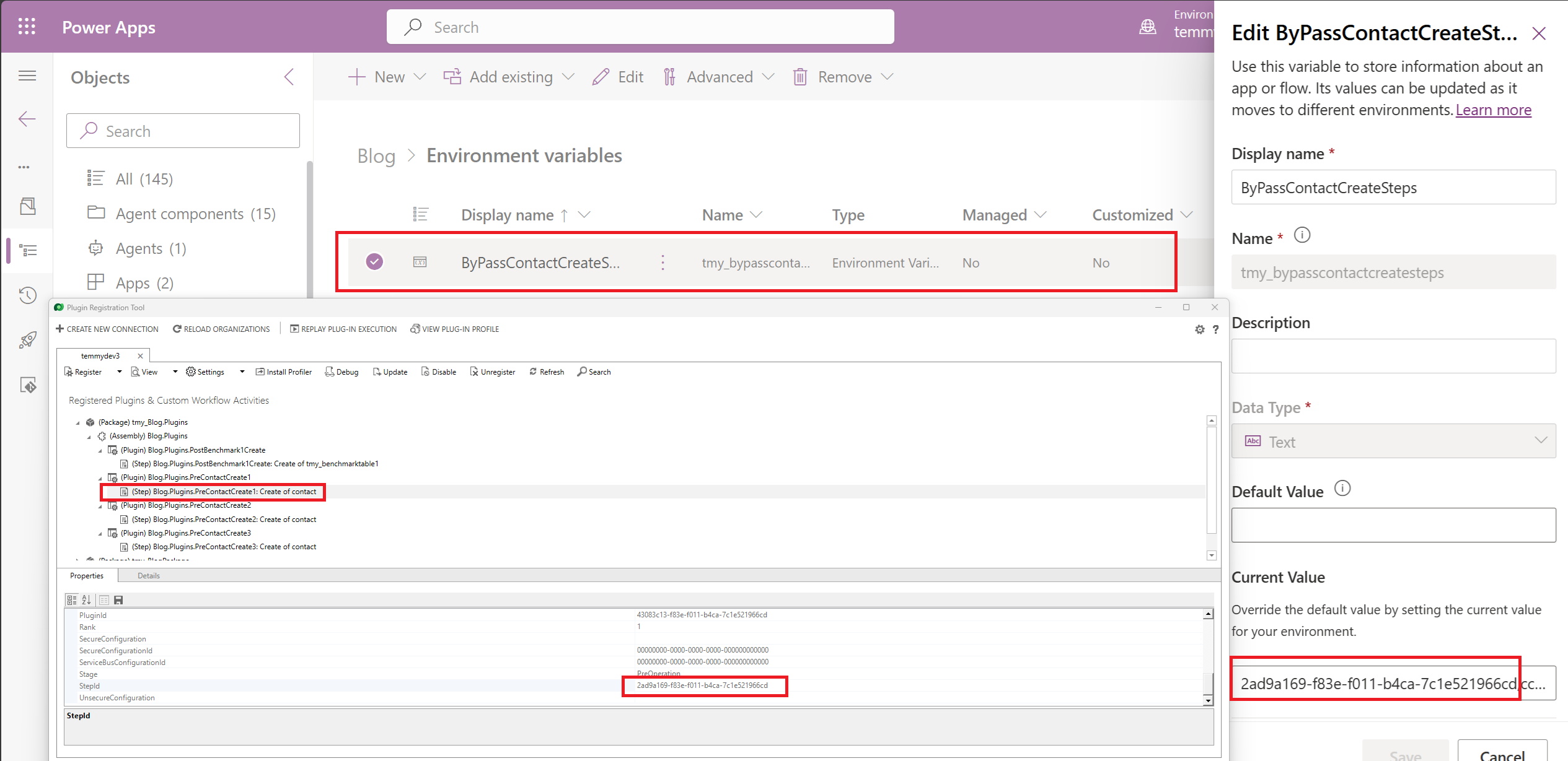 Register plugin steps and set the Environment Variable