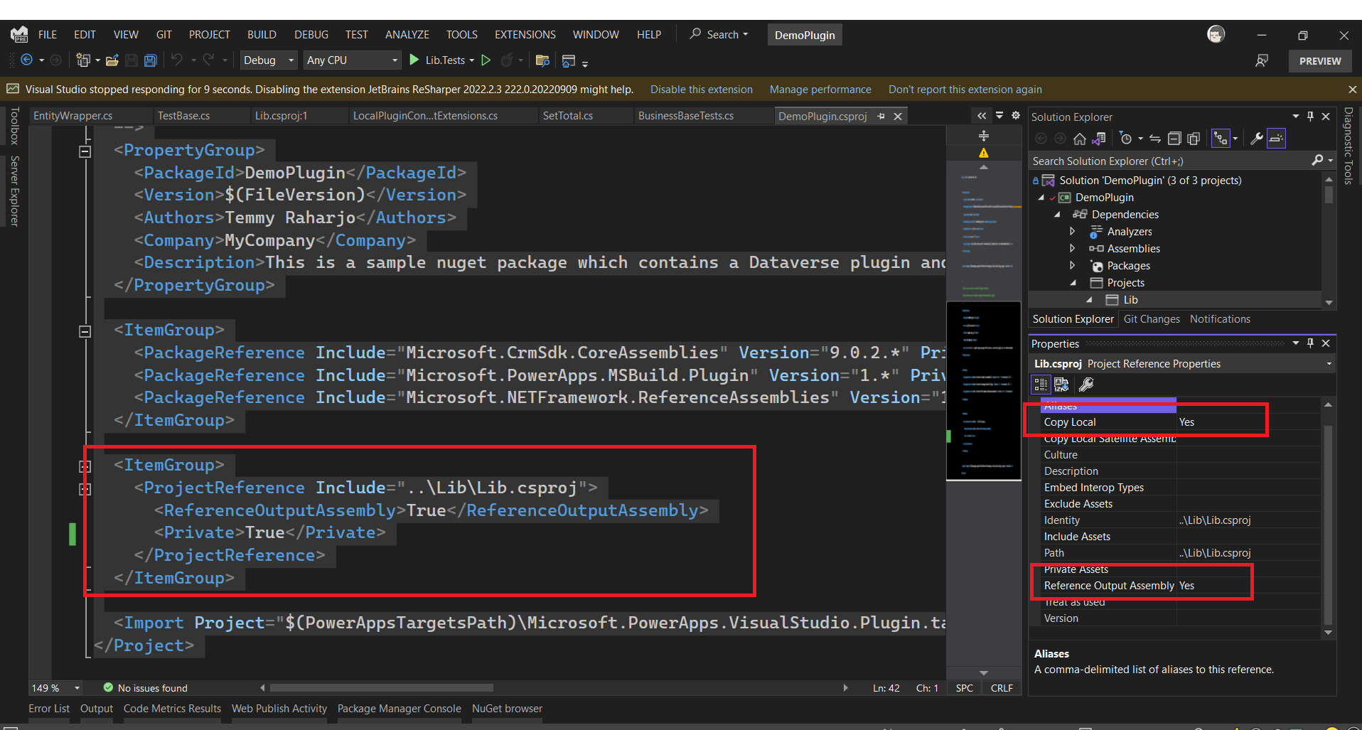 Set Copy Local to Yes and Reference Output Assembly to Yes.