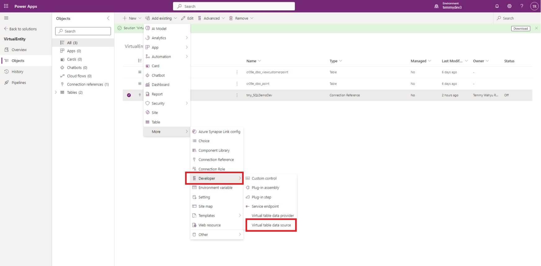 Add Virtual table data source