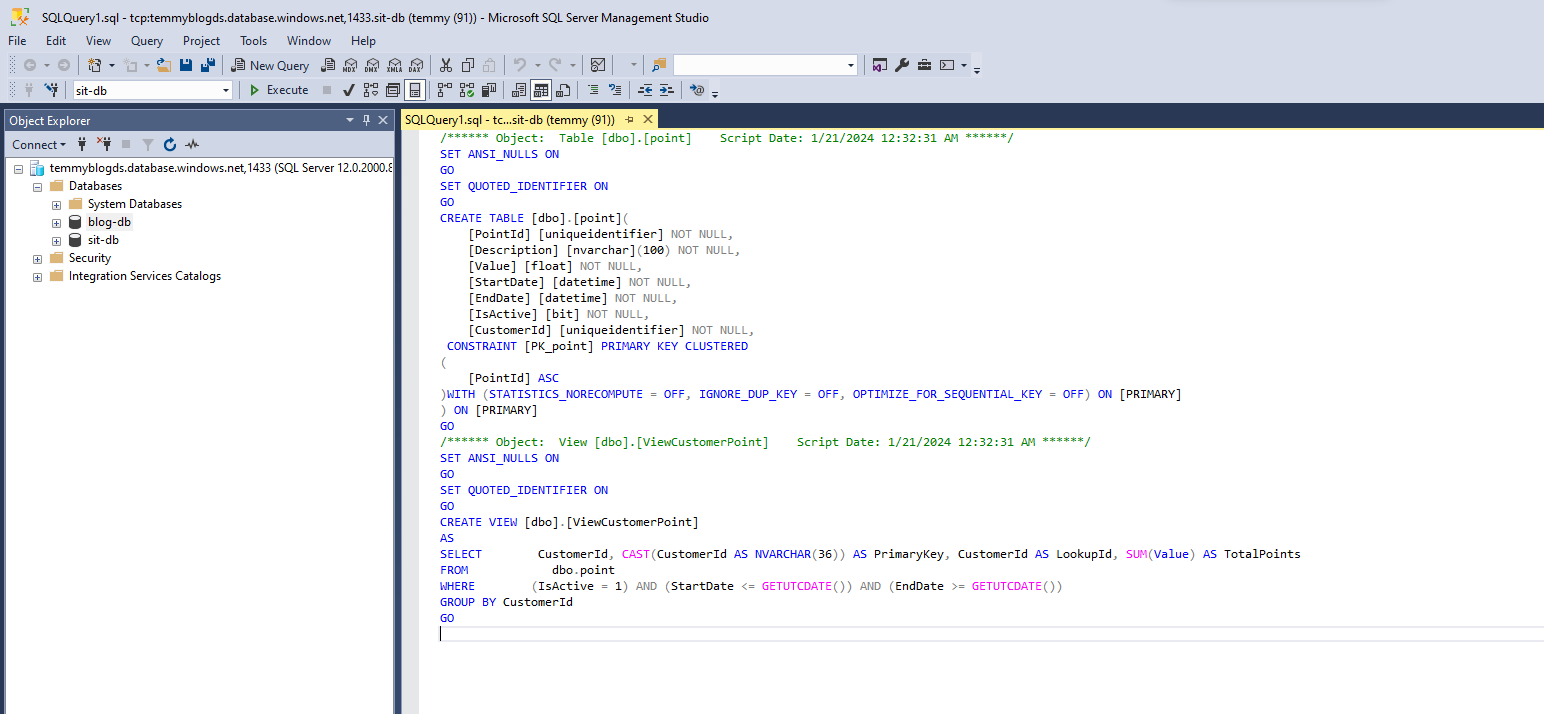 Execute the scripts to new db