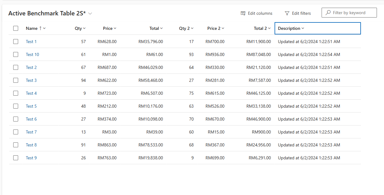 Benchmark Table 1