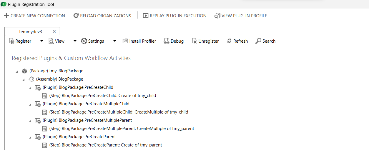 Registered plugin and plugin steps
