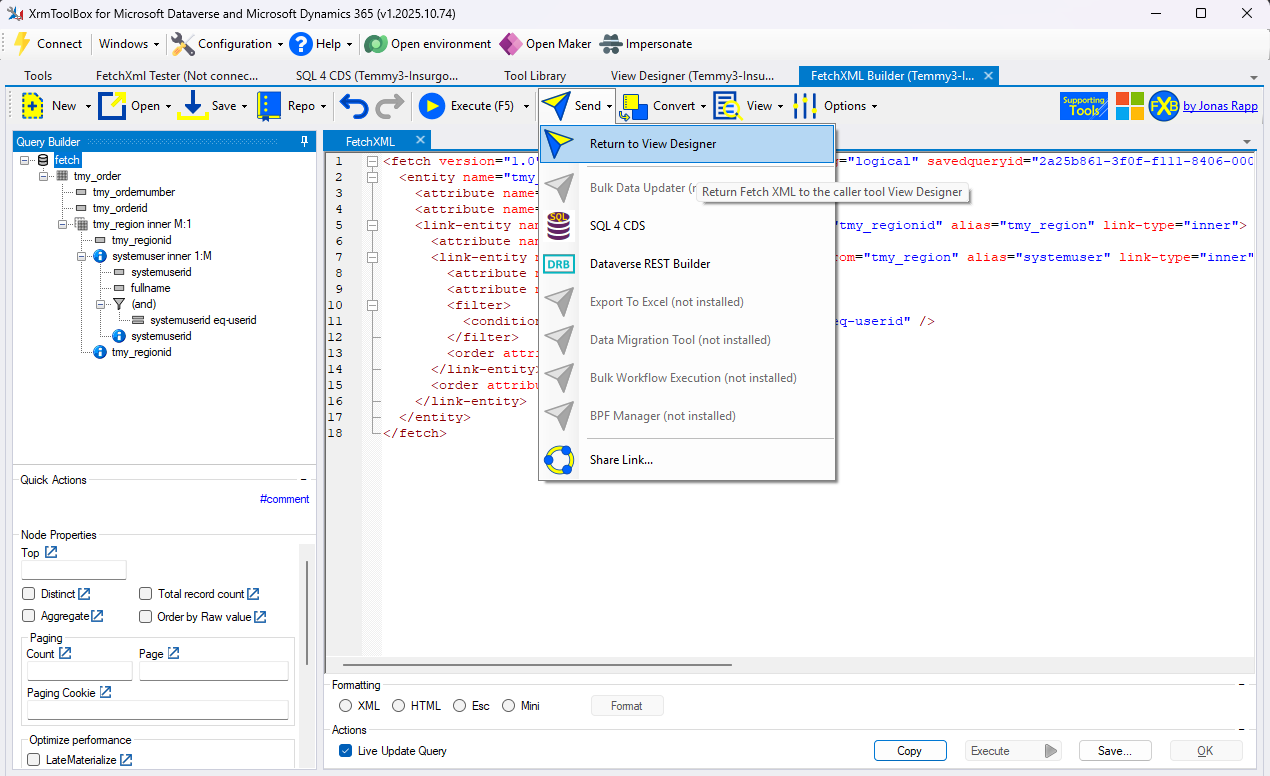 Return to View Designer button
