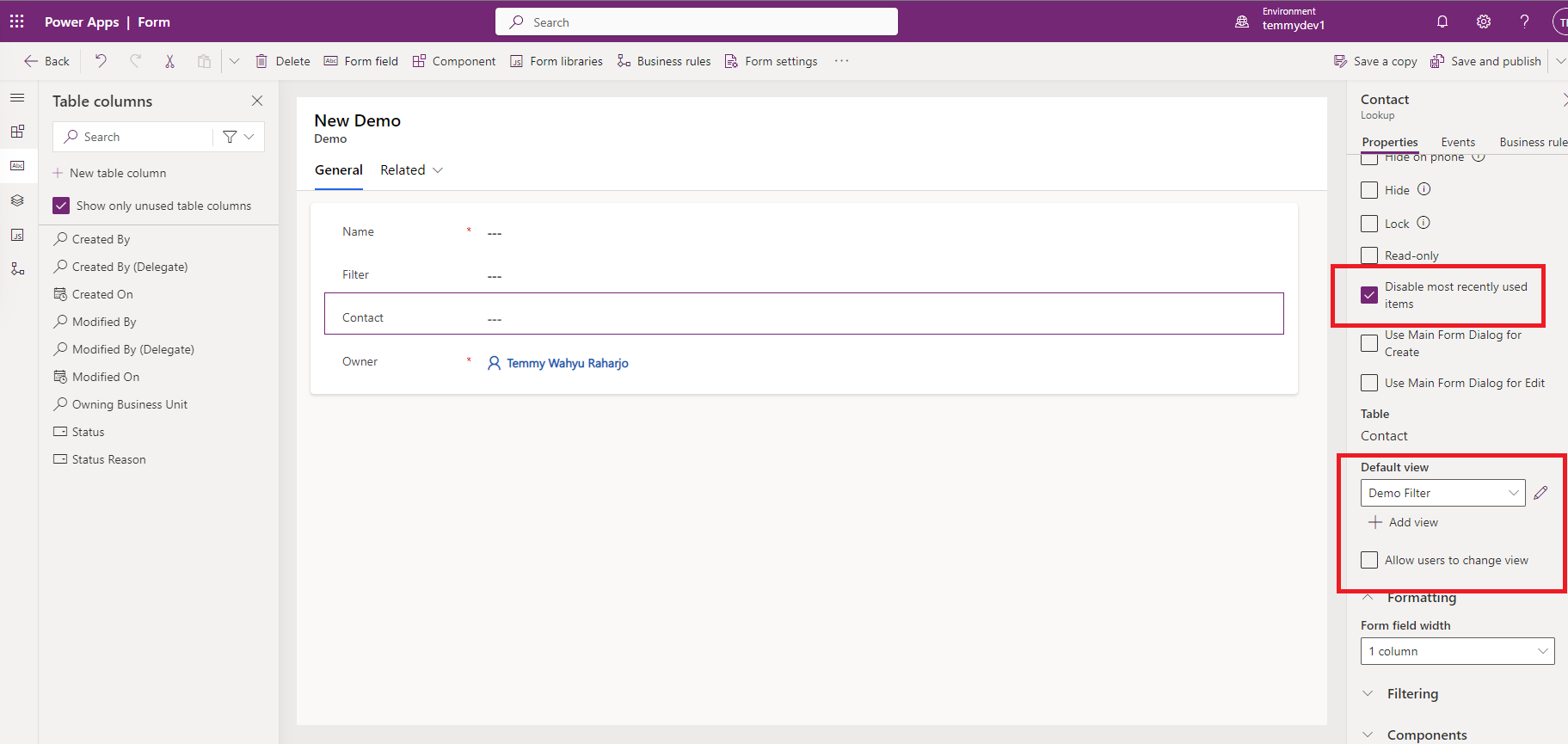 Set Demo form properties