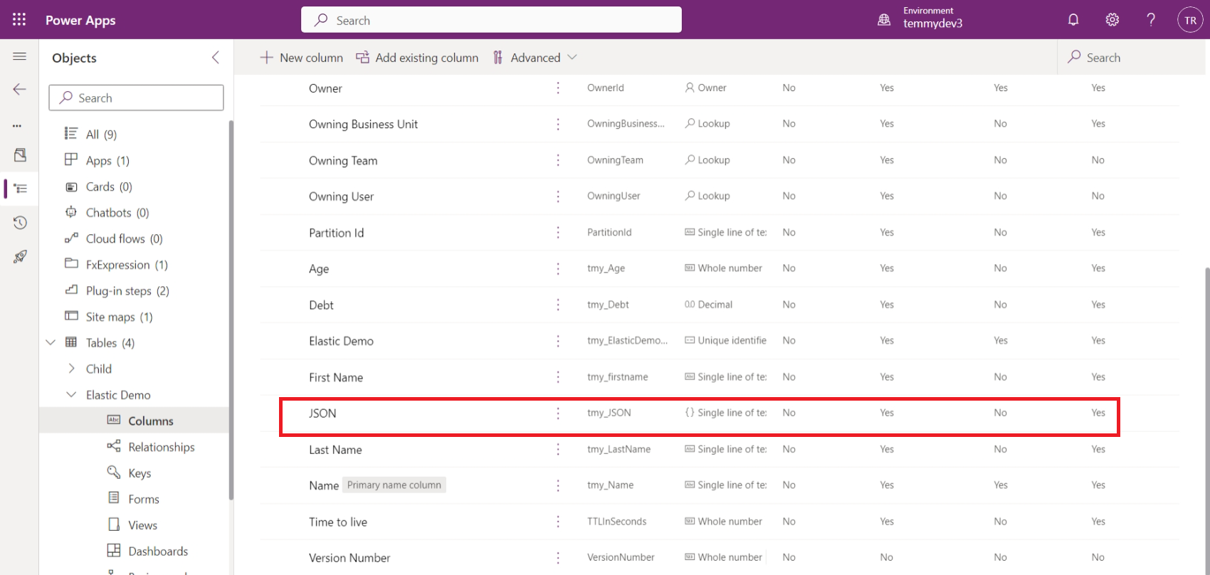 Create JSON column for unstructured data.