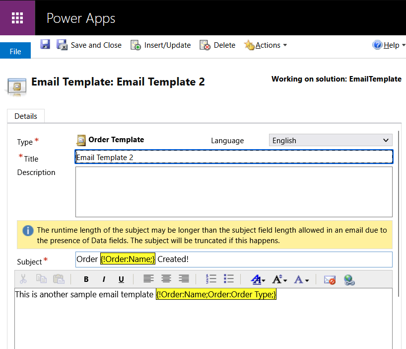 Email template