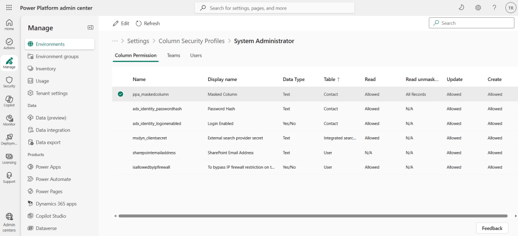 Column Security Profile