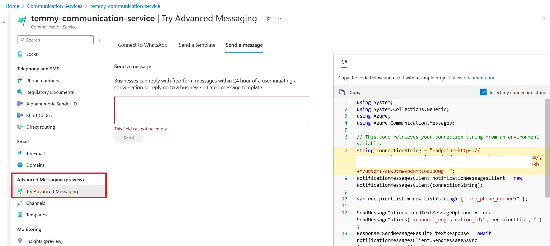 Sample code to send chat