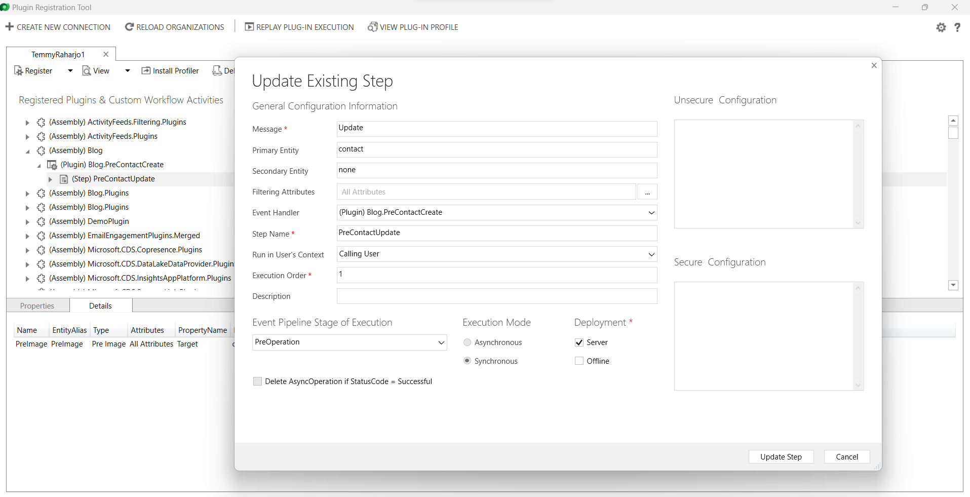Plugin step registered