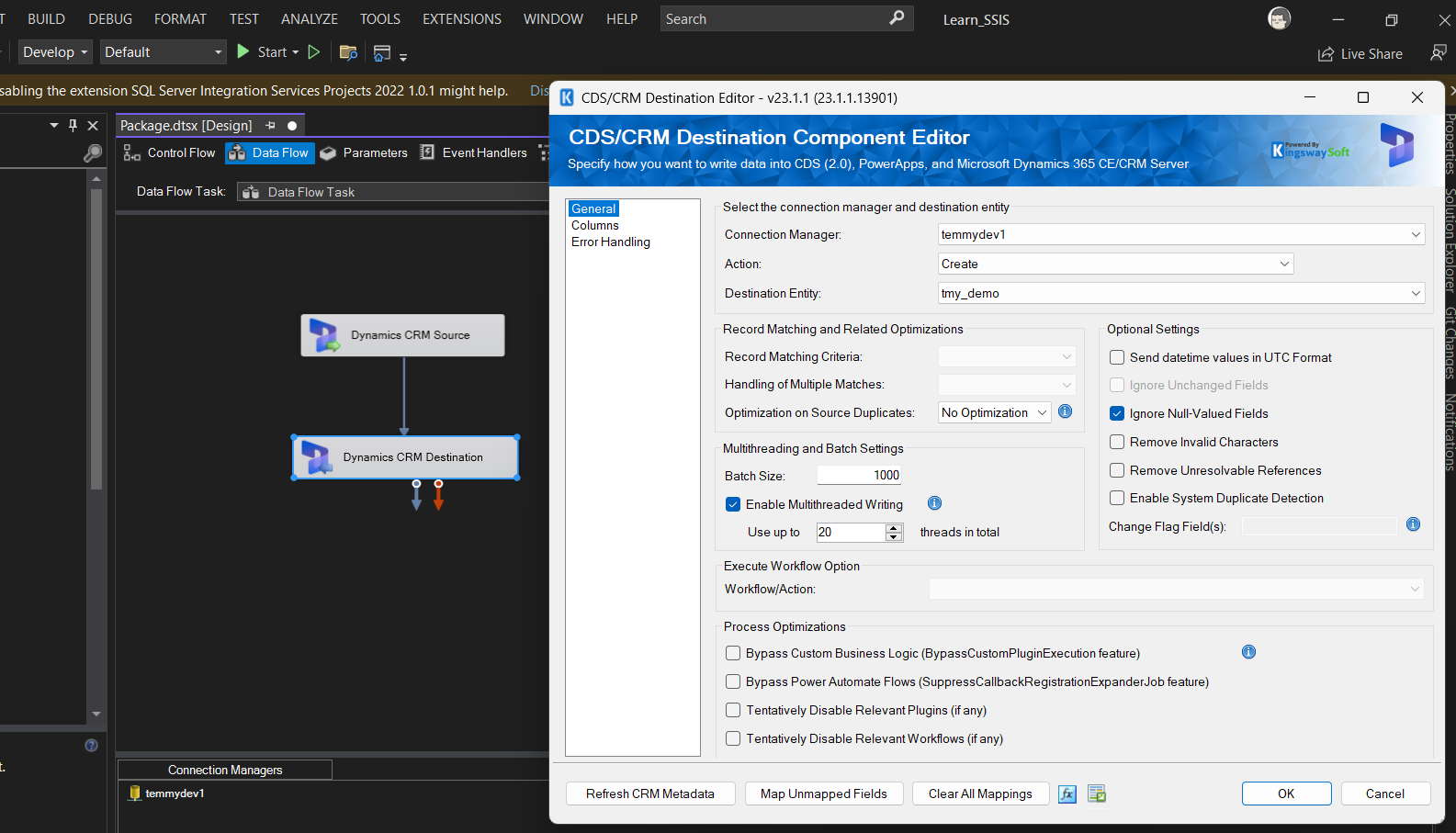 Destination configuration