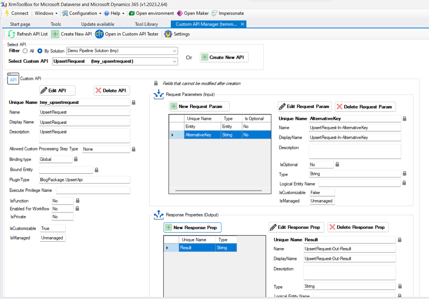 Defining the Custom API using XRMToolBox - Dataverse Custom API Manager by David Rivard