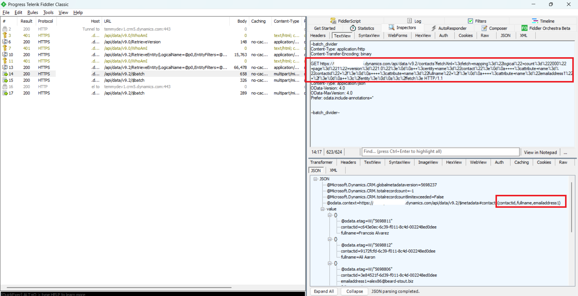 Retrieve Contacts by FullName and EmailAddress1