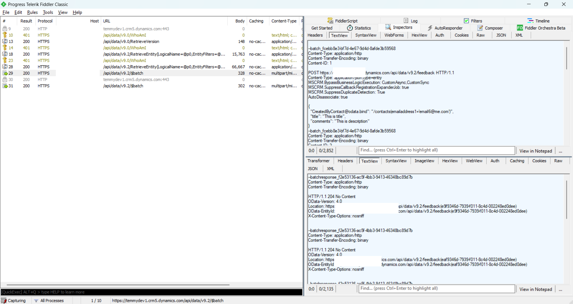 Send the batch request using emailaddress1=xxx