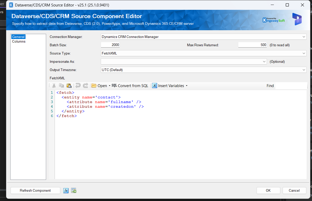 Dynamics CRM Source - Output Timezone: UTC (Default)