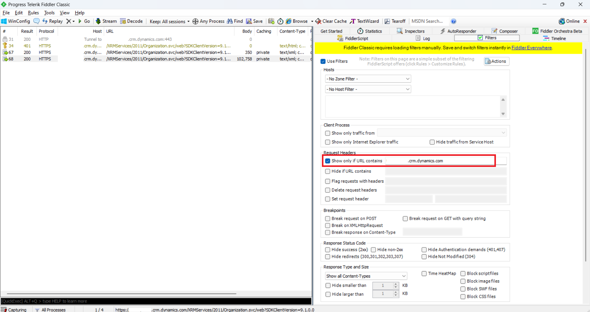 Enable Filter for your Dynamics CRM instance
