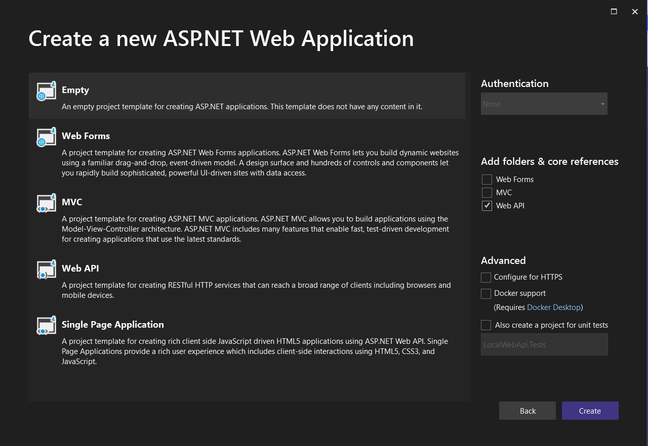 Create Web API project