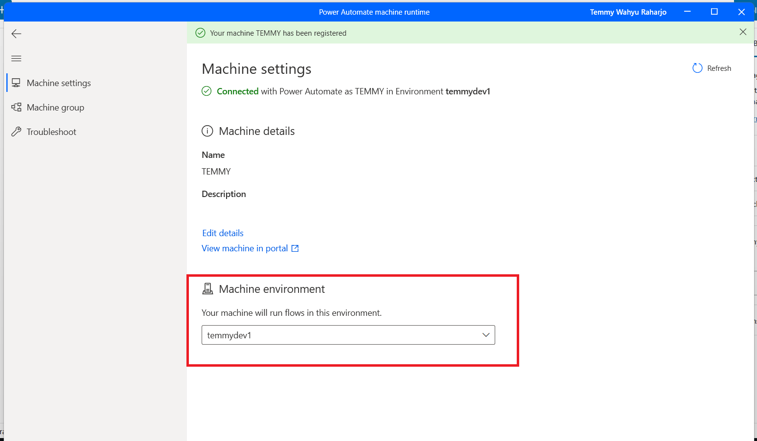 Machine settings