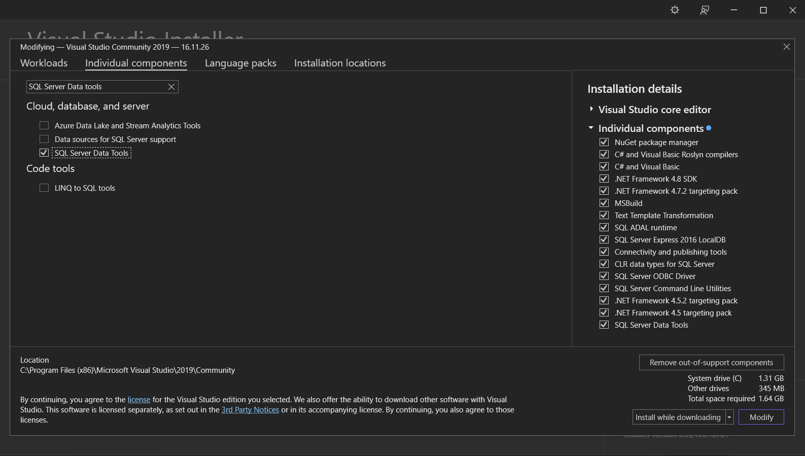 Install SQL Server Data tools