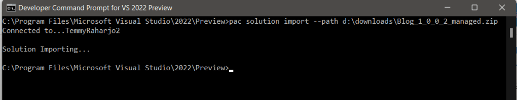 Solution import using Microsoft Power Platform CLI
