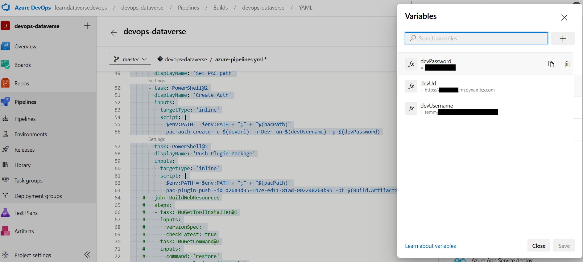 Pipeline variables
