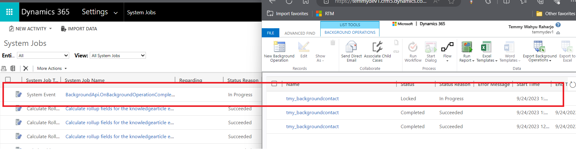 System Jobs and Background Operations records