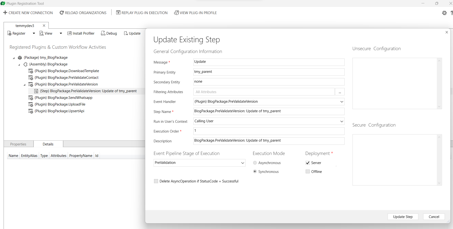 Plugin Step for Update